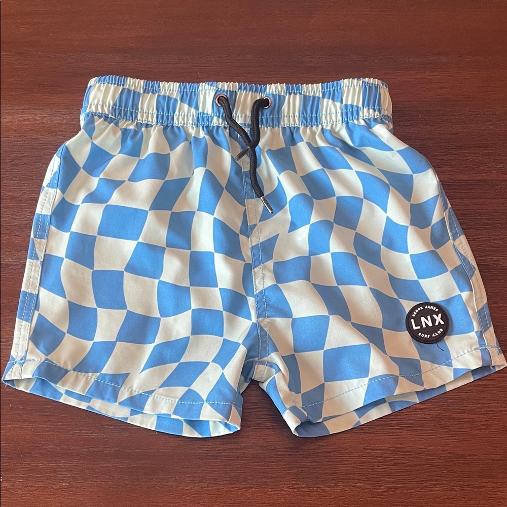Lenox James Blue & White Checker Swim Shorts 4T like new